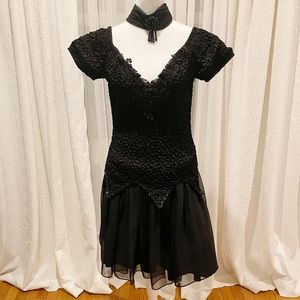 RARE Vintage 80s 4-U Sequined Ruched Mini Dress, with self choker